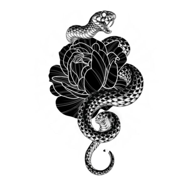 Snake and peony 1 white Thumbnail